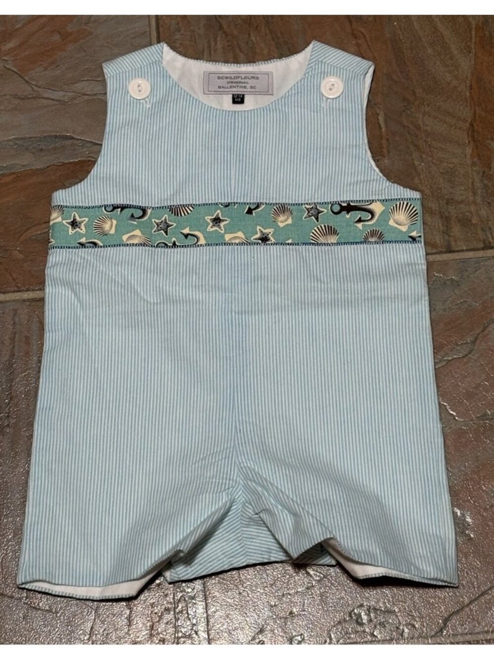 SCWildflours Baby Boy Romper 12-18M Beach Print Shortalls Jon Jons Y2K Style